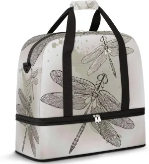 Dragonfly Art Painting Foldable Travel Duffel Bag Tote Carry on Luggage Sport Duffle for Women Men Gym Bag Overnight Weekender Bags with Shoe Compartments & Shoulder Strap