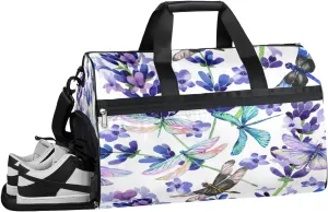 Dragonfly Floral Resistant Sports Gym Bag for Women Men Travel Duffel bag with Wet Pocket & Shoes Compartment Waterproof Weekender Bag 19.7"x9.9"x13"