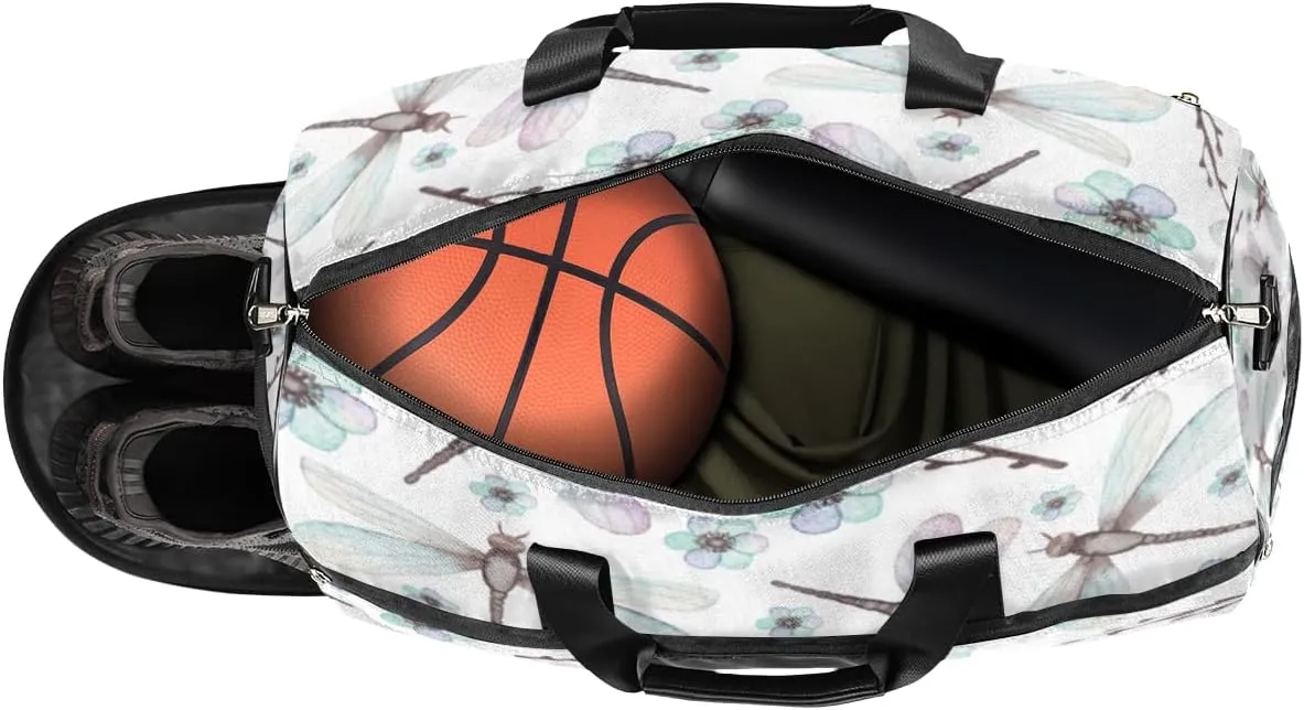 Dragonfly Sports Gym Bag for Women Men Travel Duffel Bag with Wet Pocket & Shoes Compartment Waterproof Weekender Overnight Tote Carry on Bag Lightweight