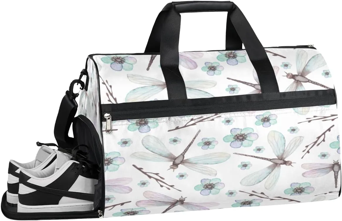 Dragonfly Sports Gym Bag for Women Men Travel Duffel Bag with Wet Pocket & Shoes Compartment Waterproof Weekender Overnight Tote Carry on Bag Lightweight