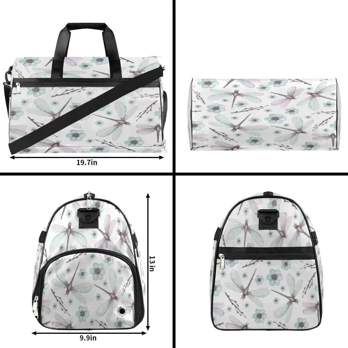 Dragonfly Sports Gym Bag for Women Men Travel Duffel Bag with Wet Pocket & Shoes Compartment Waterproof Weekender Overnight Tote Carry on Bag Lightweight