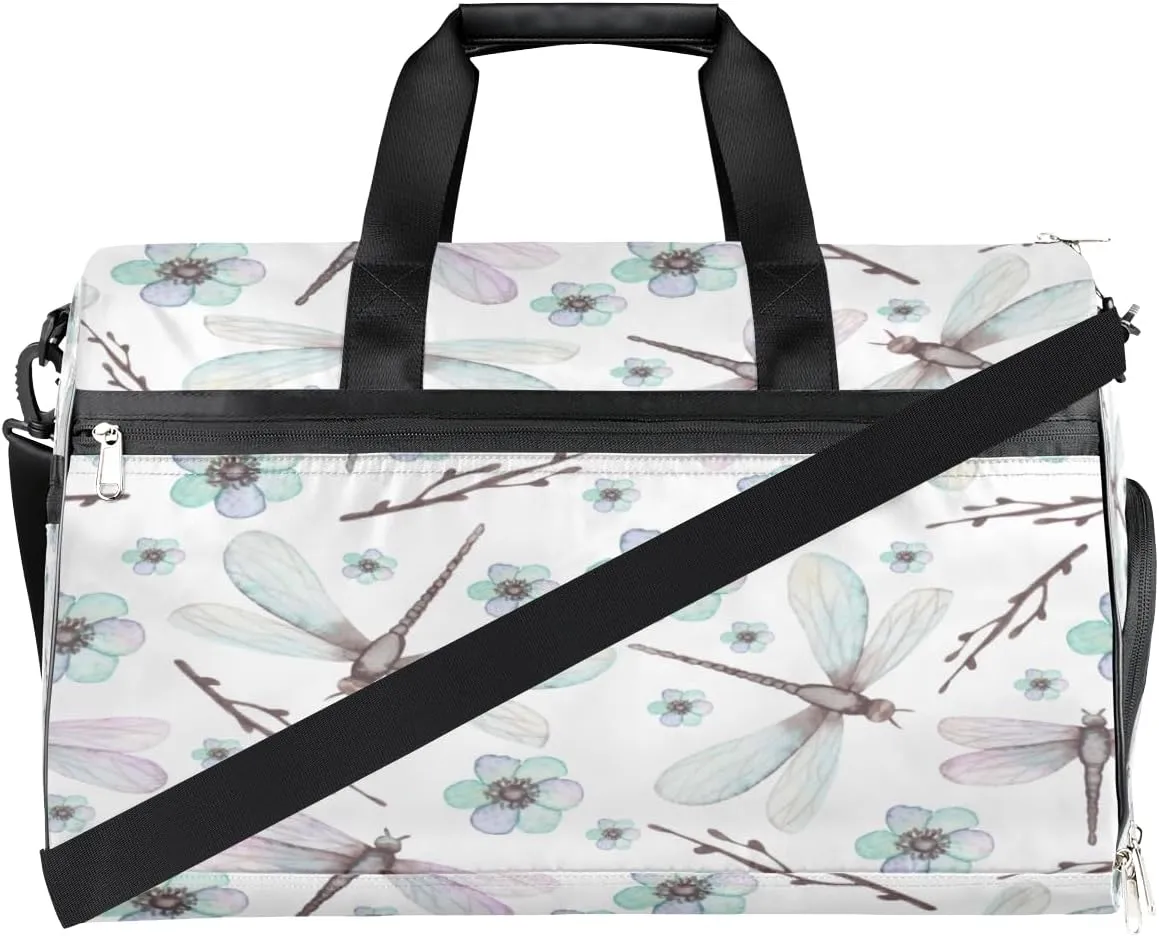 Dragonfly Sports Gym Bag for Women Men Travel Duffel Bag with Wet Pocket & Shoes Compartment Waterproof Weekender Overnight Tote Carry on Bag Lightweight
