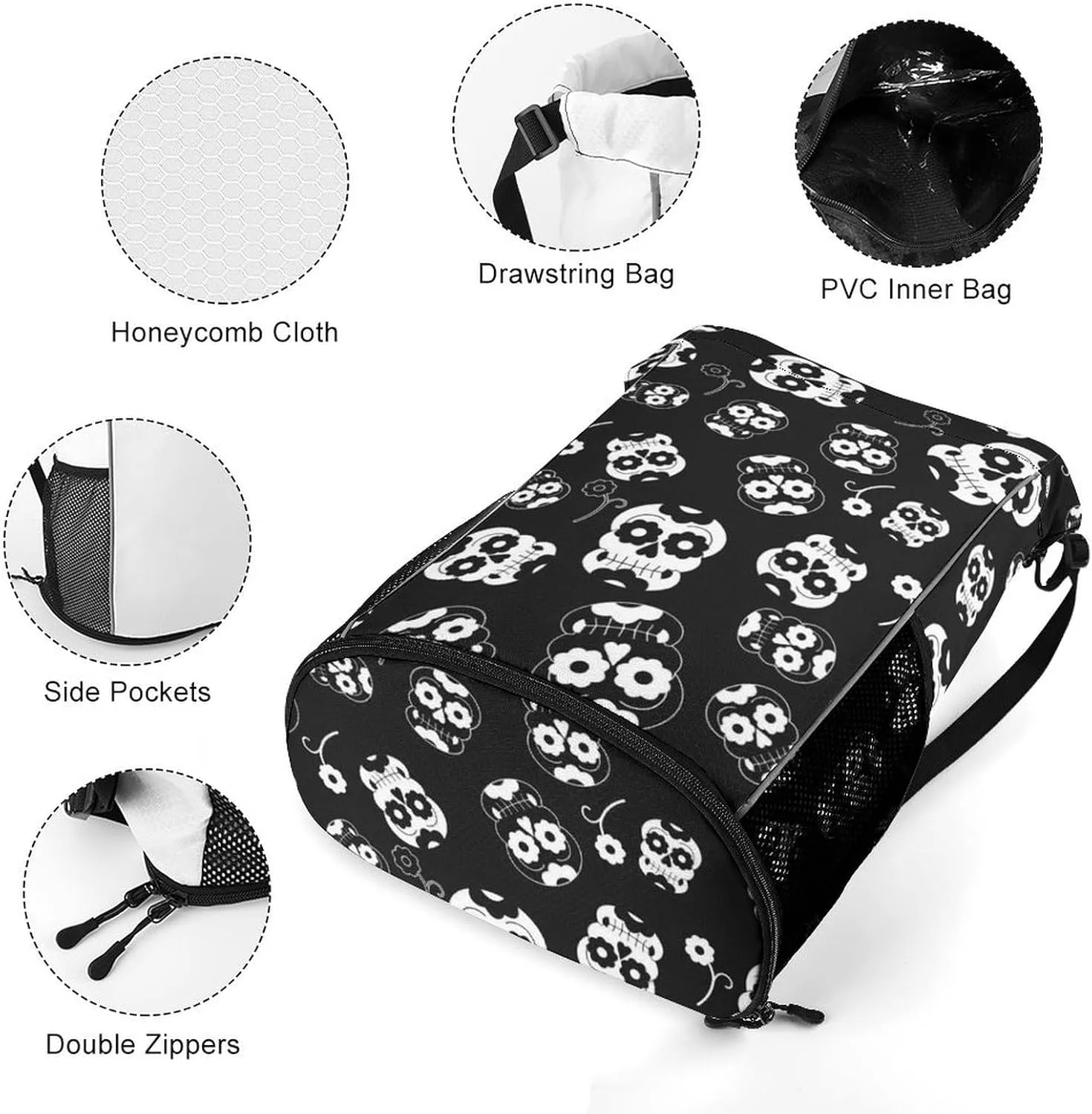 Drawstring Backpack Bag Compatible with Dead Skull Black Sports Gym Bag Large Capacity Sackpack with Zipper Pocket and Shoes Compartment for Men Women