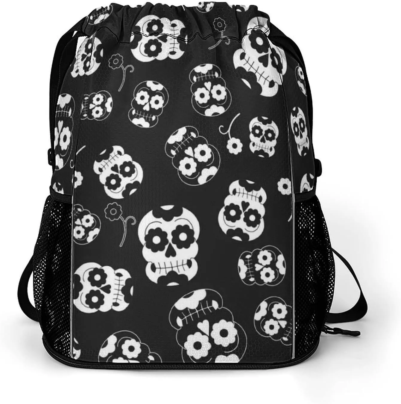 Drawstring Backpack Bag Compatible with Dead Skull Black Sports Gym Bag Large Capacity Sackpack with Zipper Pocket and Shoes Compartment for Men Women