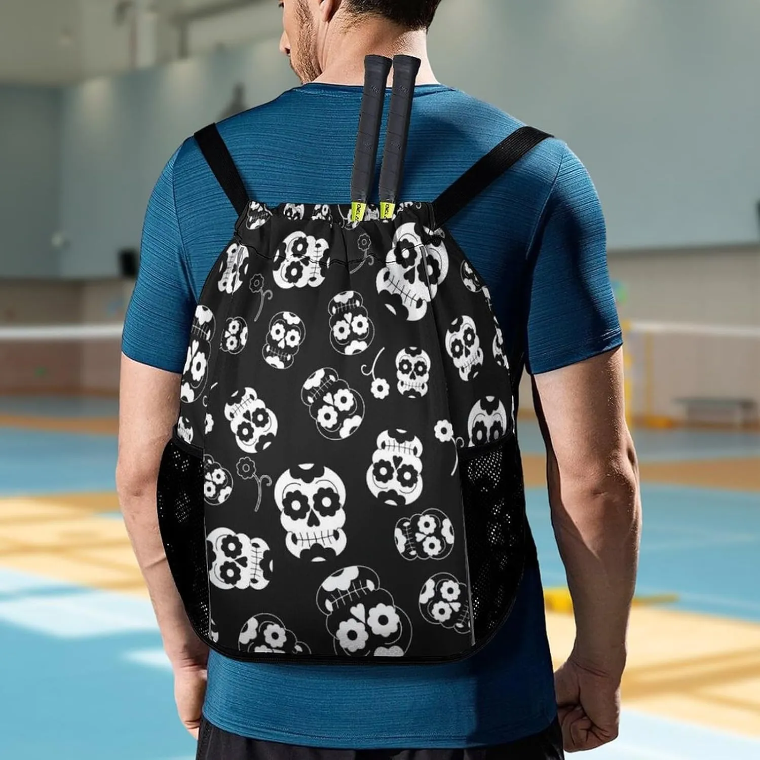 Drawstring Backpack Bag Compatible with Dead Skull Black Sports Gym Bag Large Capacity Sackpack with Zipper Pocket and Shoes Compartment for Men Women