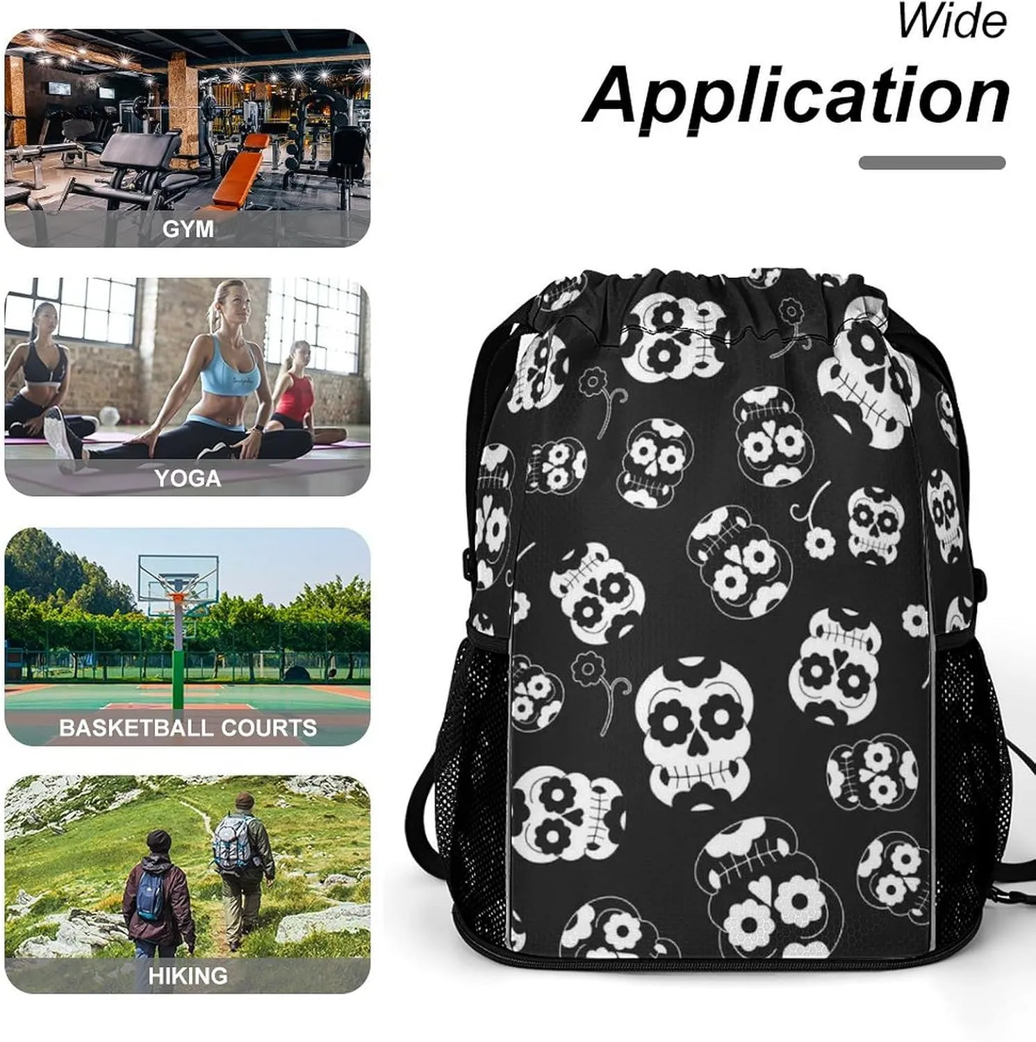 Drawstring Backpack Bag Compatible with Dead Skull Black Sports Gym Bag Large Capacity Sackpack with Zipper Pocket and Shoes Compartment for Men Women