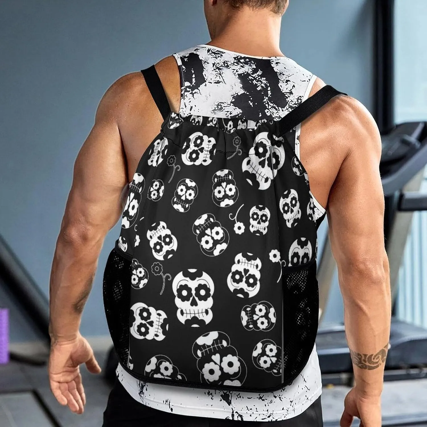 Drawstring Backpack Bag Compatible with Dead Skull Black Sports Gym Bag Large Capacity Sackpack with Zipper Pocket and Shoes Compartment for Men Women