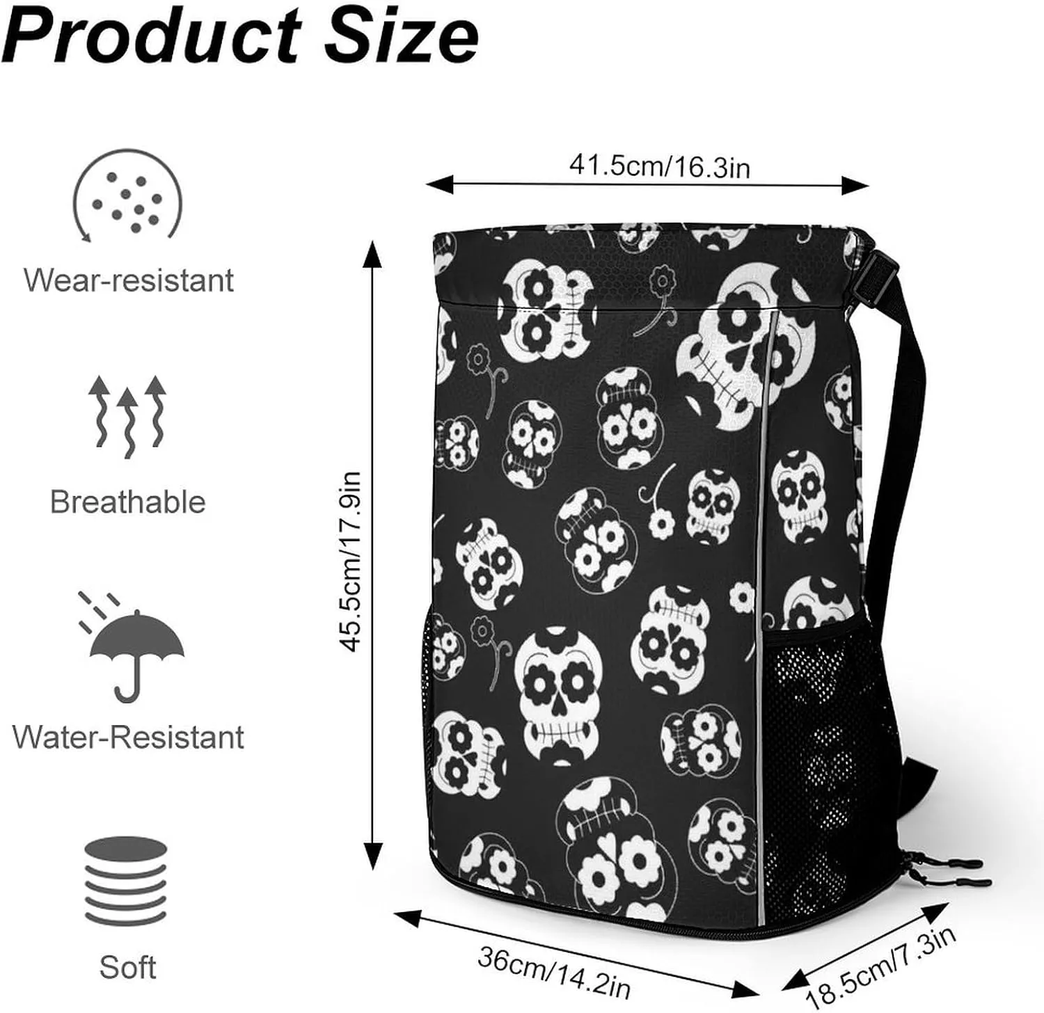 Drawstring Backpack Bag Compatible with Dead Skull Black Sports Gym Bag Large Capacity Sackpack with Zipper Pocket and Shoes Compartment for Men Women