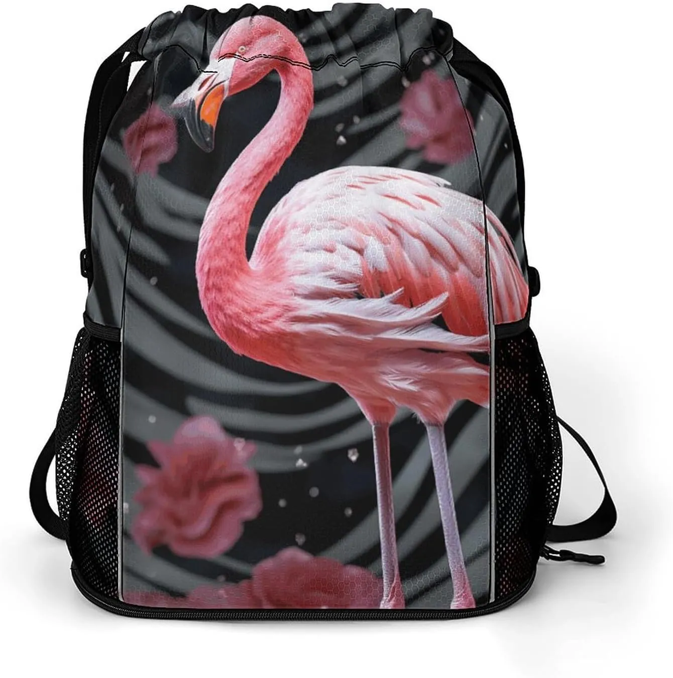 Drawstring Backpack,Flamingo Printed Drawstring Bags,String Backpack with Shoes Compartment And Wet Proof Pocket,Small Sports Gym Cinch Bags for Women & Men