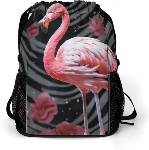 Drawstring Backpack,Flamingo Printed Drawstring Bags,String Backpack with Shoes Compartment And Wet Proof Pocket,Small Sports Gym Cinch Bags for Women & Men