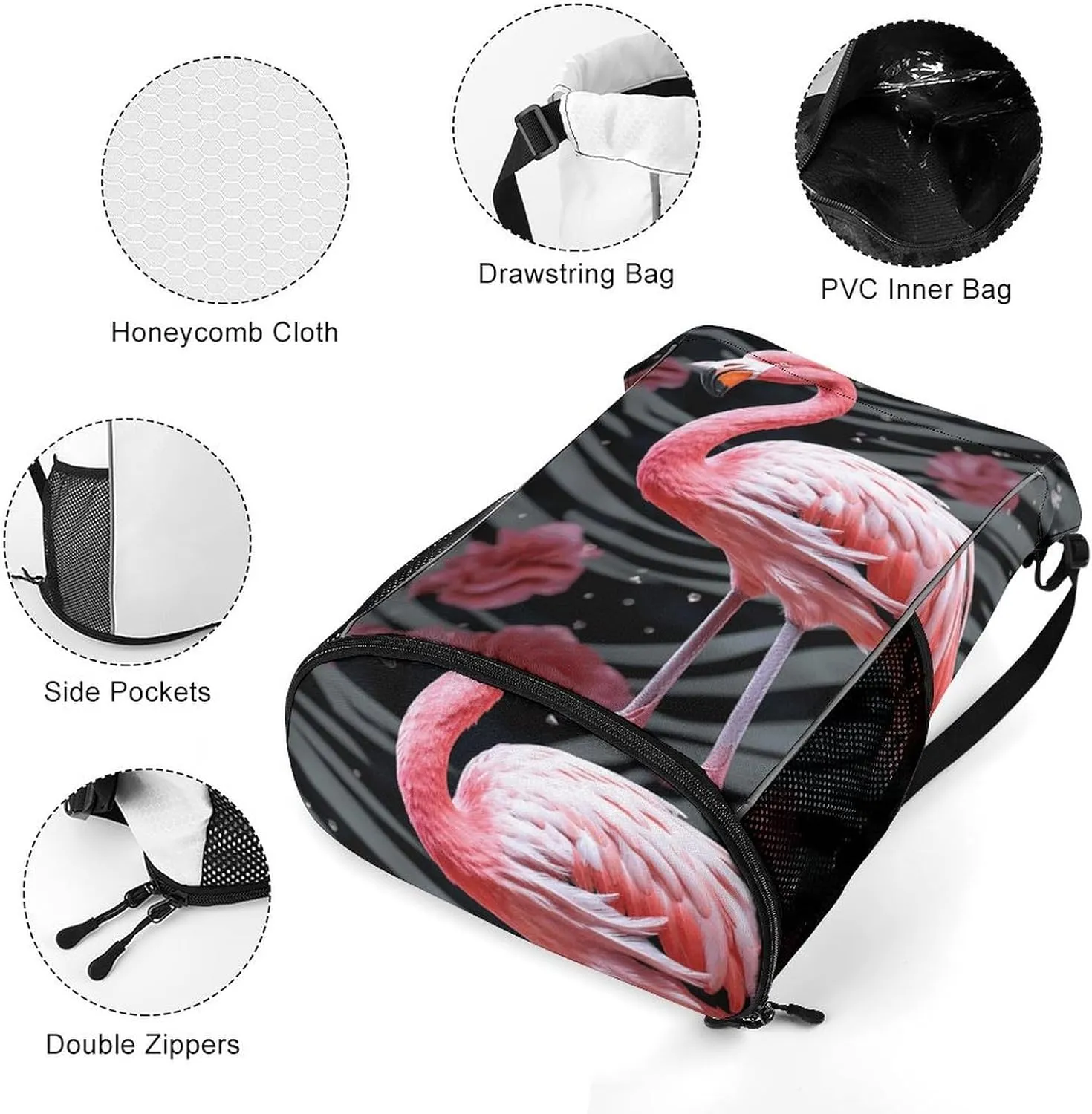Drawstring Backpack,Flamingo Printed Drawstring Bags,String Backpack with Shoes Compartment And Wet Proof Pocket,Small Sports Gym Cinch Bags for Women & Men