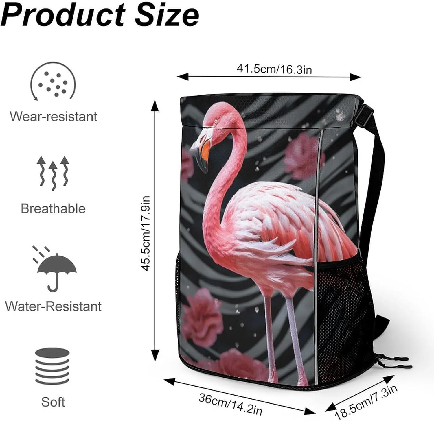 Drawstring Backpack,Flamingo Printed Drawstring Bags,String Backpack with Shoes Compartment And Wet Proof Pocket,Small Sports Gym Cinch Bags for Women & Men