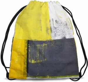 Drawstring Bag Abstract Pattern Waterproof Basketball Bag Grey Yellow White Art Painting Stroage Small Exercise Accessiors Water Bottle Change of Clothes Shoes Ball