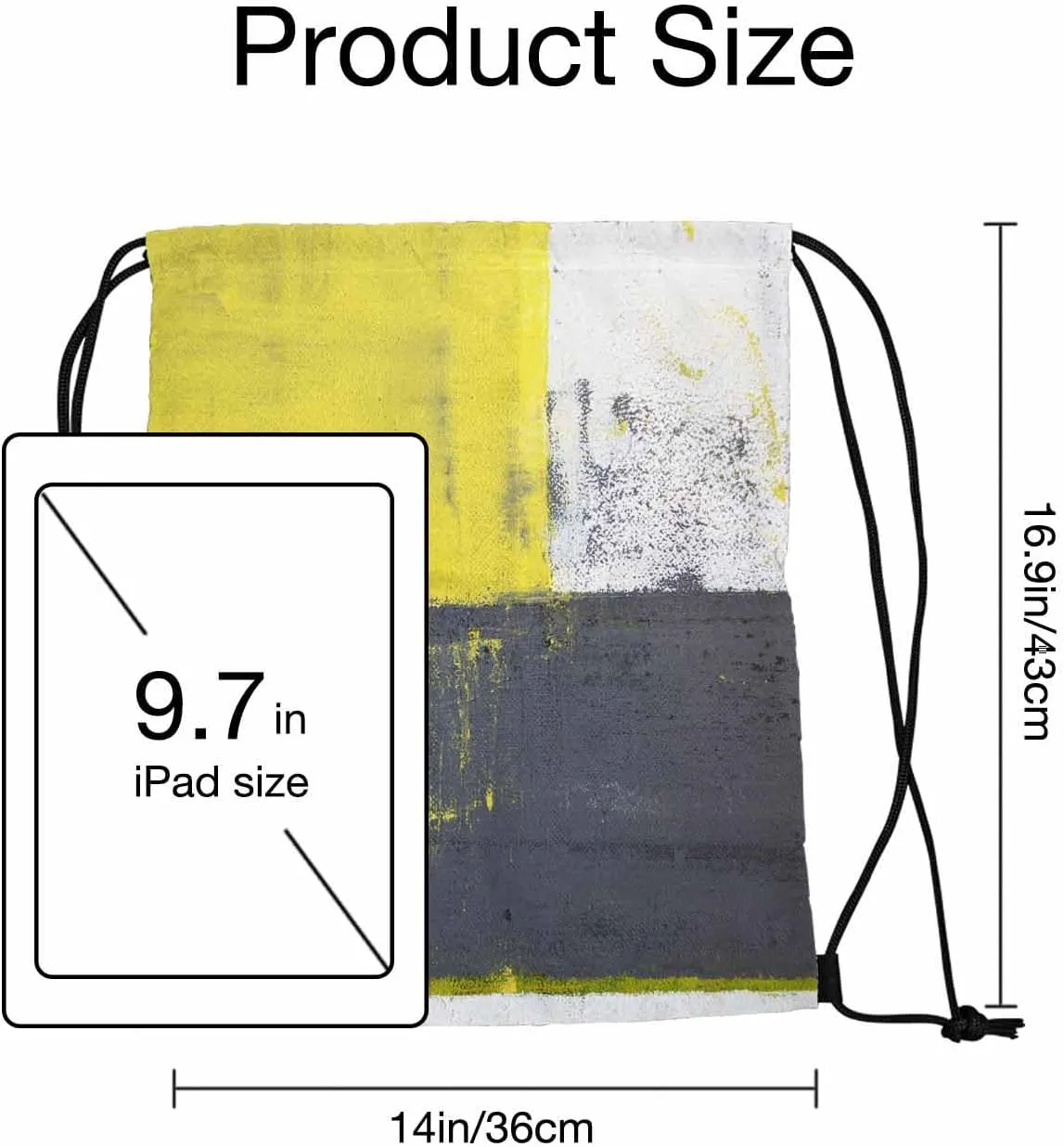 Drawstring Bag Abstract Pattern Waterproof Basketball Bag Grey Yellow White Art Painting Stroage Small Exercise Accessiors Water Bottle Change of Clothes Shoes Ball
