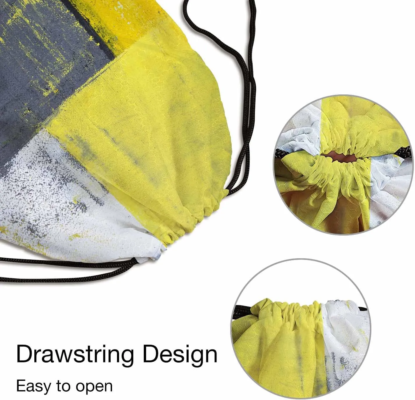 Drawstring Bag Abstract Pattern Waterproof Basketball Bag Grey Yellow White Art Painting Stroage Small Exercise Accessiors Water Bottle Change of Clothes Shoes Ball
