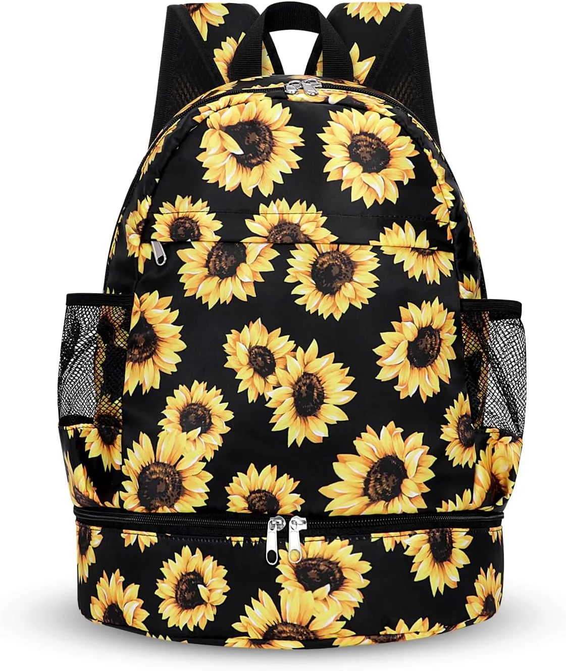 Dry Wet Gym Backpack with Shoe Compartment for Women Men Packable Anti-Water Sports Bag for Swimming Beach Yoga Travel, Sunflower