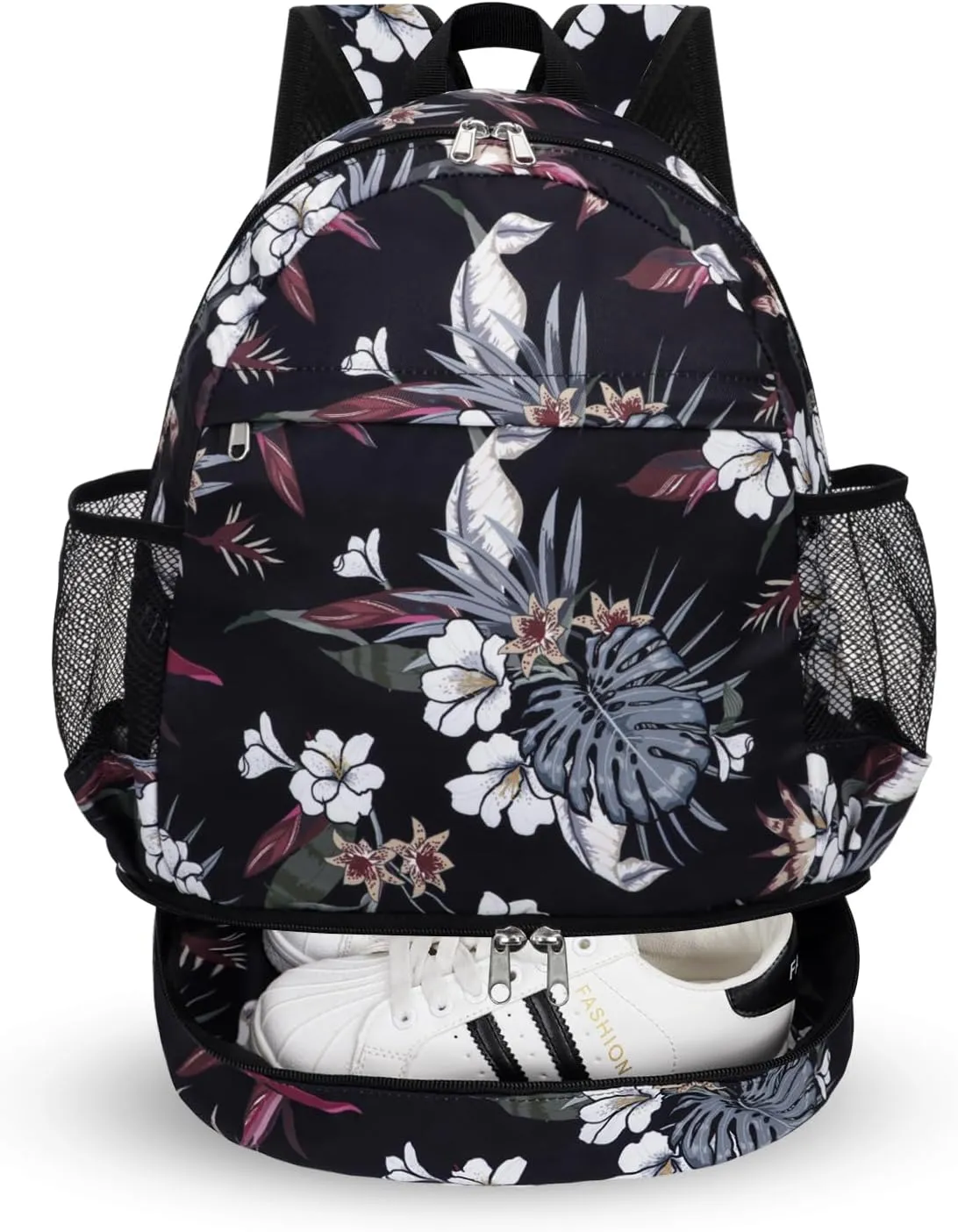 Dry Wet Gym Backpack with Shoe Compartment for Women Men Packable Anti-Water Sports Bag for Swimming Beach Yoga Travel, Tropical Flower