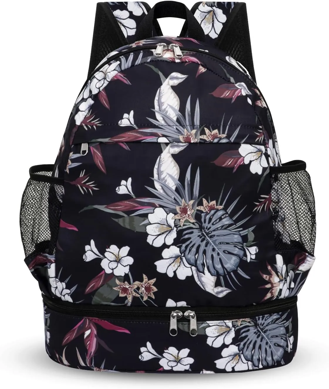 Dry Wet Gym Backpack with Shoe Compartment for Women Men Packable Anti-Water Sports Bag for Swimming Beach Yoga Travel, Tropical Flower
