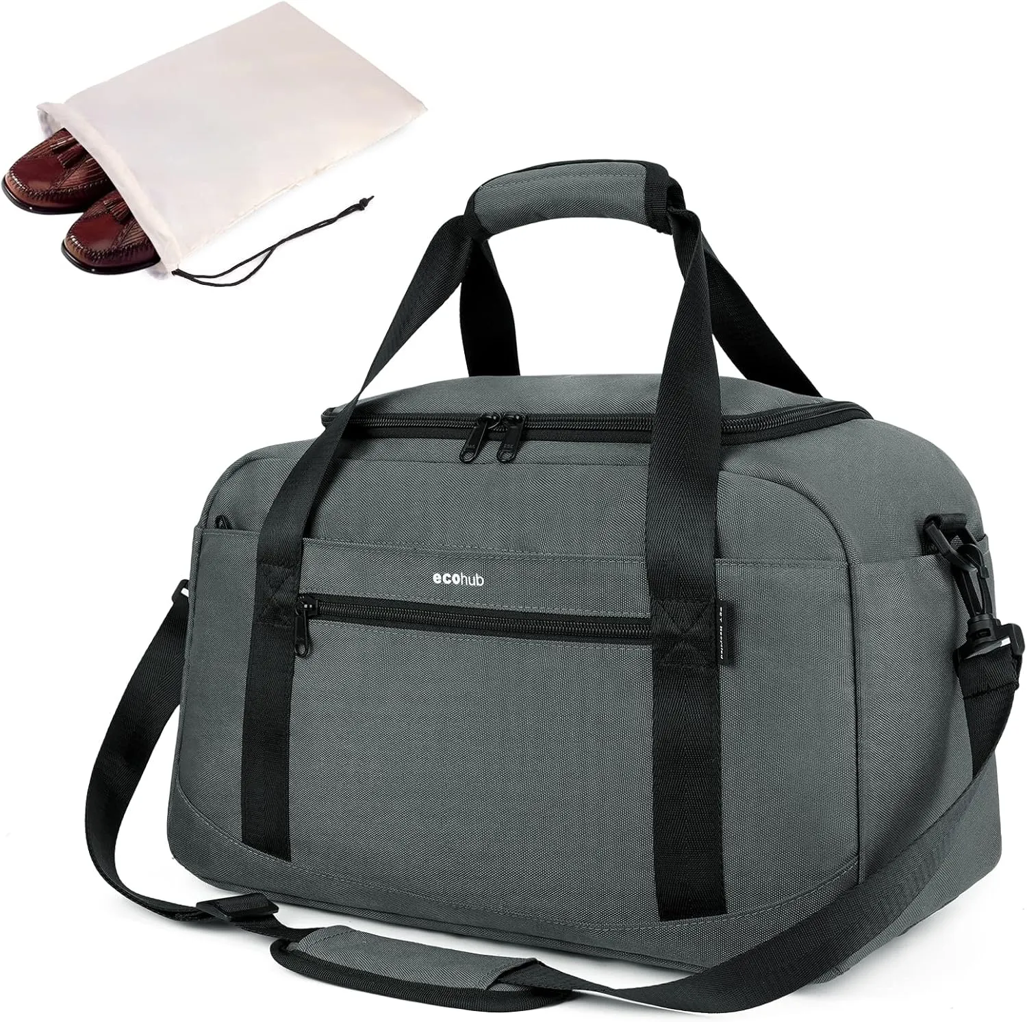 ECOHUB Personal Item 16'' Small Duffel Travel Essentials Gym Tote Overnight Weekender for Women and Men Shoulder Carry On Shoes Bag (Grey)