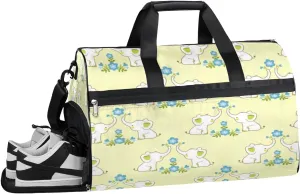 Elephant Flower Resistant Sports Gym Bag for Women Men Travel Duffel bag with Wet Pocket & Shoes Compartment Waterproof Weekender Bag 19.7"x9.9"x13"