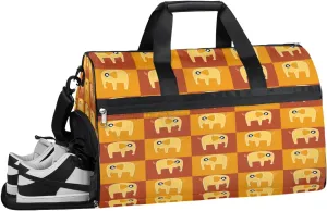 Elephant Pattern Resistant Sports Gym Bag for Women Men Travel Duffel bag with Wet Pocket & Shoes Compartment Waterproof Weekender Bag 19.7"x9.9"x13"