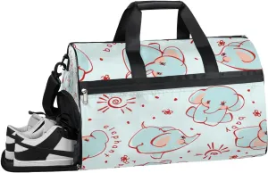 Elephant Theme Resistant Sports Gym Bag for Women Men Travel Duffel bag with Wet Pocket & Shoes Compartment Waterproof Weekender Bag 19.7"x9.9"x13"