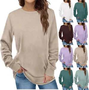 Fall Sweatshirts for Women Casual Long Sleeve Solid Crewneck Shirts Loose Pullover Fall Outfits 2024 Winter Clothes