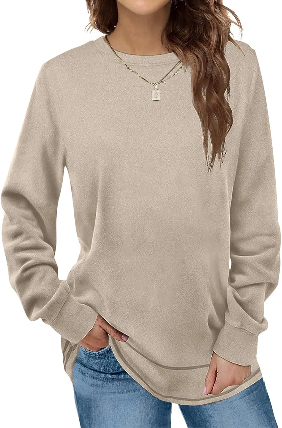 Fall Sweatshirts for Women Casual Long Sleeve Solid Crewneck Shirts Loose Pullover Fall Outfits 2024 Winter Clothes