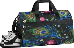 Feather Flowers Resistant Sports Gym Bag for Women Men Travel Duffel bag with Wet Pocket & Shoes Compartment Waterproof Weekender Bag 19.7"x9.9"x13"