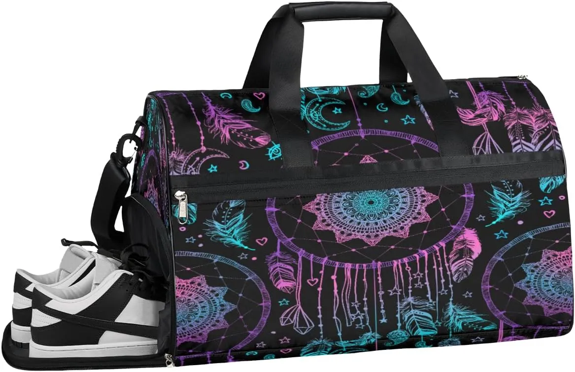 Feathers Moon Resistant Sports Gym Bag for Women Men Travel Duffel bag with Wet Pocket & Shoes Compartment Waterproof Weekender Bag 19.7"x9.9"x13"