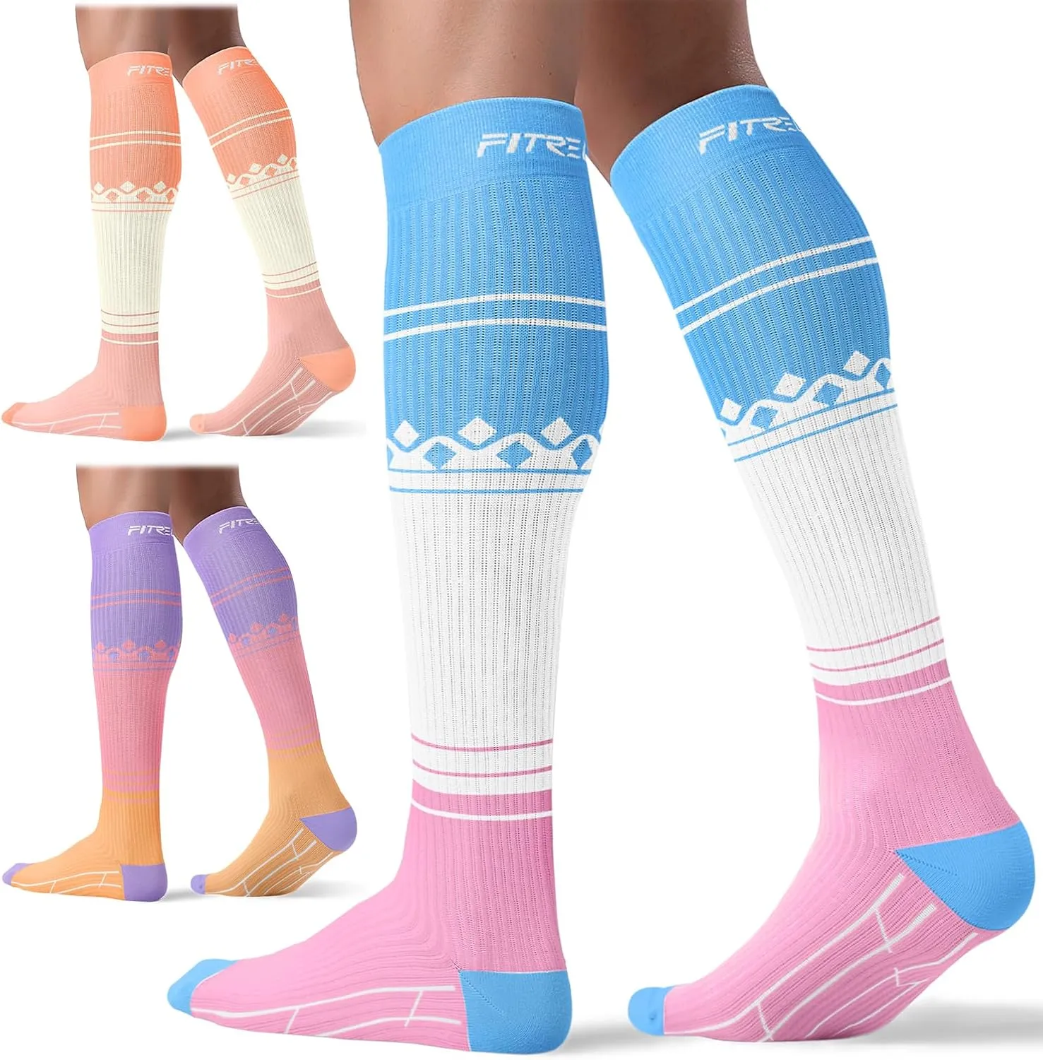 FITRELL 3 Pairs Compression Socks for Women and Men 20-30mmHg-Circulation Support Socks