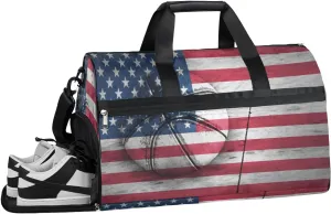 Flag Basketball Resistant Sports Gym Bag for Women Men Travel Duffel bag with Wet Pocket & Shoes Compartment Waterproof Weekender Bag 19.7"x9.9"x13"