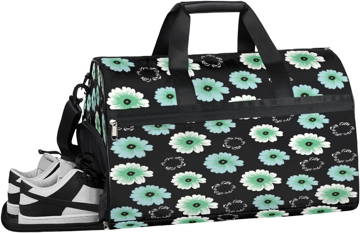 Flower Floral Resistant Sports Gym Bag for Women Men Travel Duffel bag with Wet Pocket & Shoes Compartment Waterproof Weekender Bag 19.7"x9.9"x13"