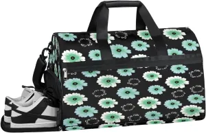 Flower Floral Resistant Sports Gym Bag for Women Men Travel Duffel bag with Wet Pocket & Shoes Compartment Waterproof Weekender Bag 19.7"x9.9"x13"