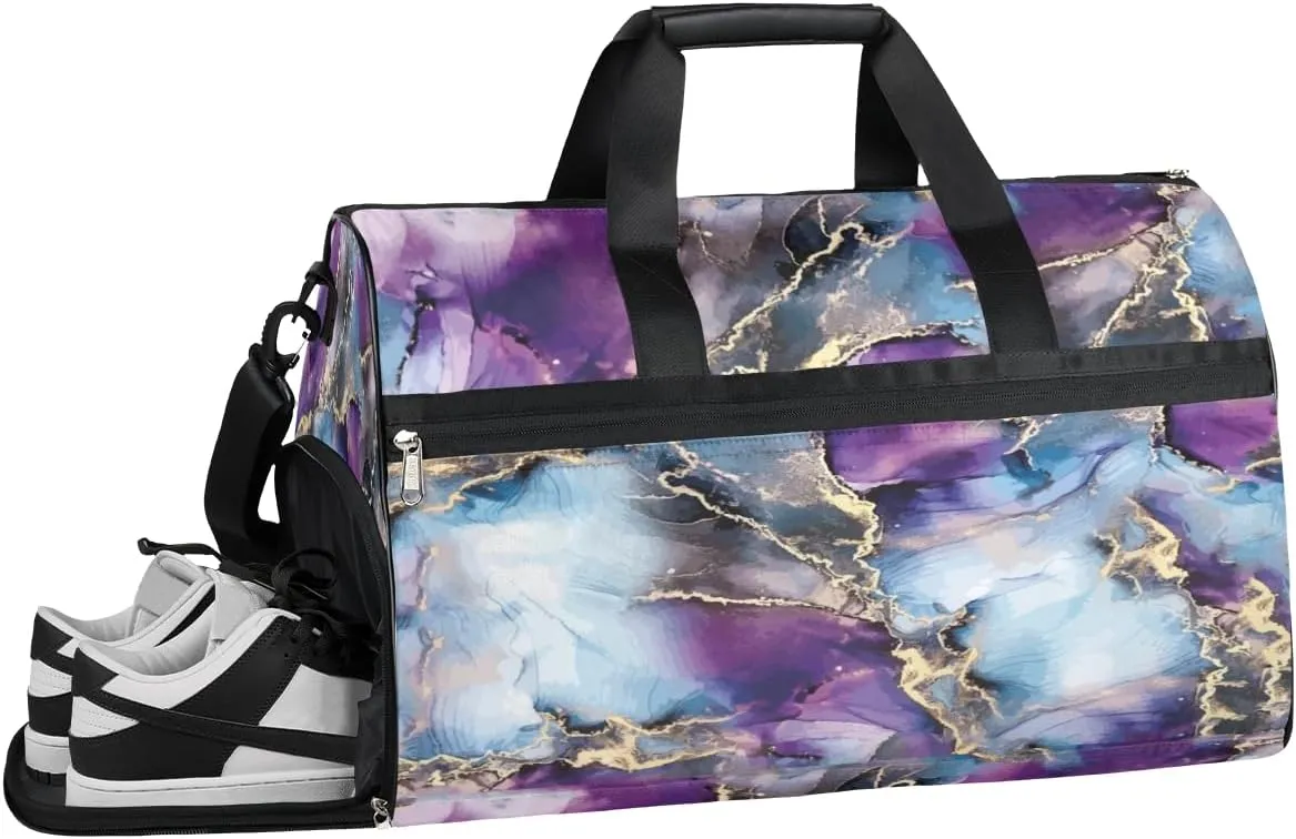 Flower Patterns Resistant Sports Gym Bag for Women Men Travel Duffel bag with Wet Pocket & Shoes Compartment Waterproof Weekender Bag 19.7"x9.9"x13"