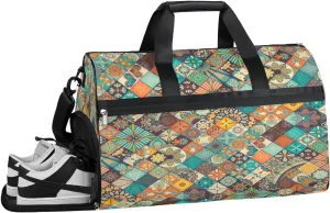 Flower Prints Resistant Sports Gym Bag for Women Men Travel Duffel bag with Wet Pocket & Shoes Compartment Waterproof Weekender Bag 19.7"x9.9"x13"