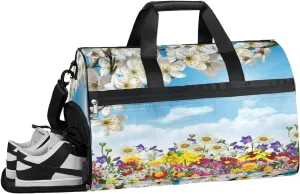 Flowers Daisy Resistant Sports Gym Bag for Women Men Travel Duffel bag with Wet Pocket & Shoes Compartment Waterproof Weekender Bag 19.7"x9.9"x13"