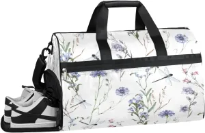 Flowers Dragonfly Resistant Sports Gym Bag for Women Men Travel Duffel bag with Wet Pocket & Shoes Compartment Waterproof Weekender Bag 19.7"x9.9"x13"