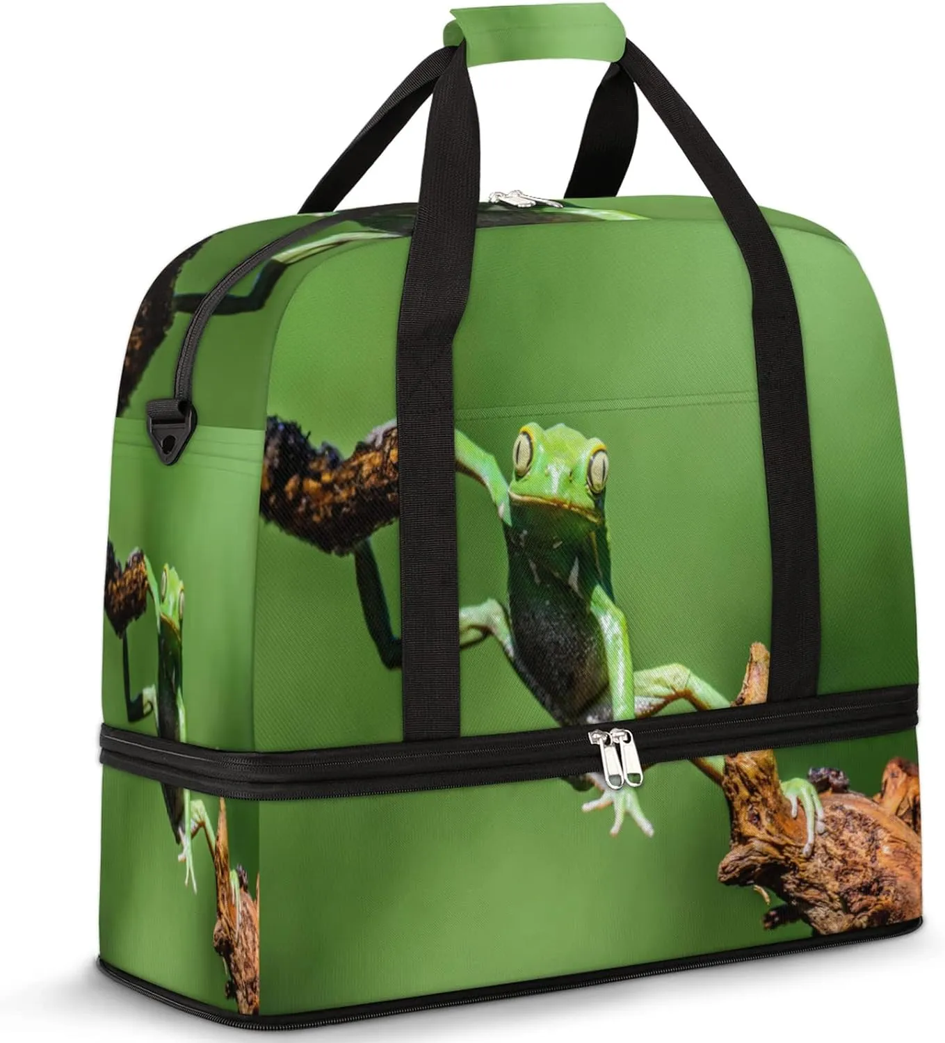 Funny Frog Foldable Travel Duffel Bag Tote Carry On Luggage Sport Duffle for Women Men Gym Bag Overnight Weekender Bags with Shoe Compartments & Shoulder Strap