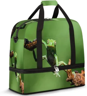 Funny Frog Foldable Travel Duffel Bag Tote Carry On Luggage Sport Duffle for Women Men Gym Bag Overnight Weekender Bags with Shoe Compartments & Shoulder Strap