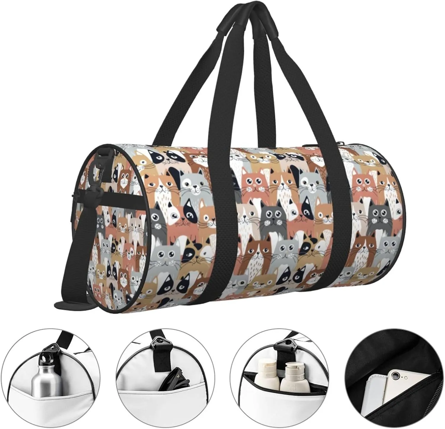 Gbuzozie Sports Gym Bag Travel Duffel Bag Shoes Compartment For Men Women Foldable Lightweight Yoga Gym Sports Bag, Cats #01, One Size
