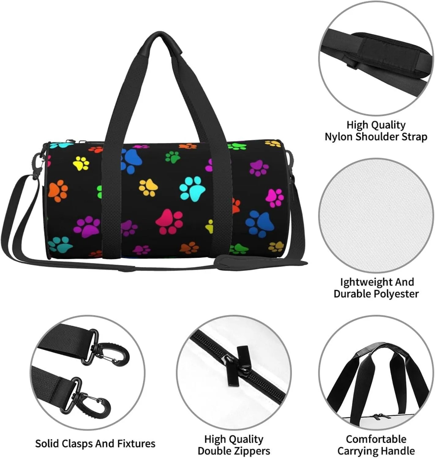 Gbuzozie Sports Gym Bag Travel Duffel Bag Shoes Compartment For Men Women Foldable Lightweight Yoga Gym Sports Bag, Dog Paws #01, One Size
