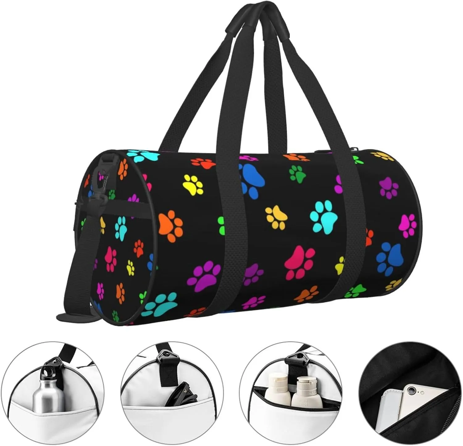 Gbuzozie Sports Gym Bag Travel Duffel Bag Shoes Compartment For Men Women Foldable Lightweight Yoga Gym Sports Bag, Dog Paws #01, One Size
