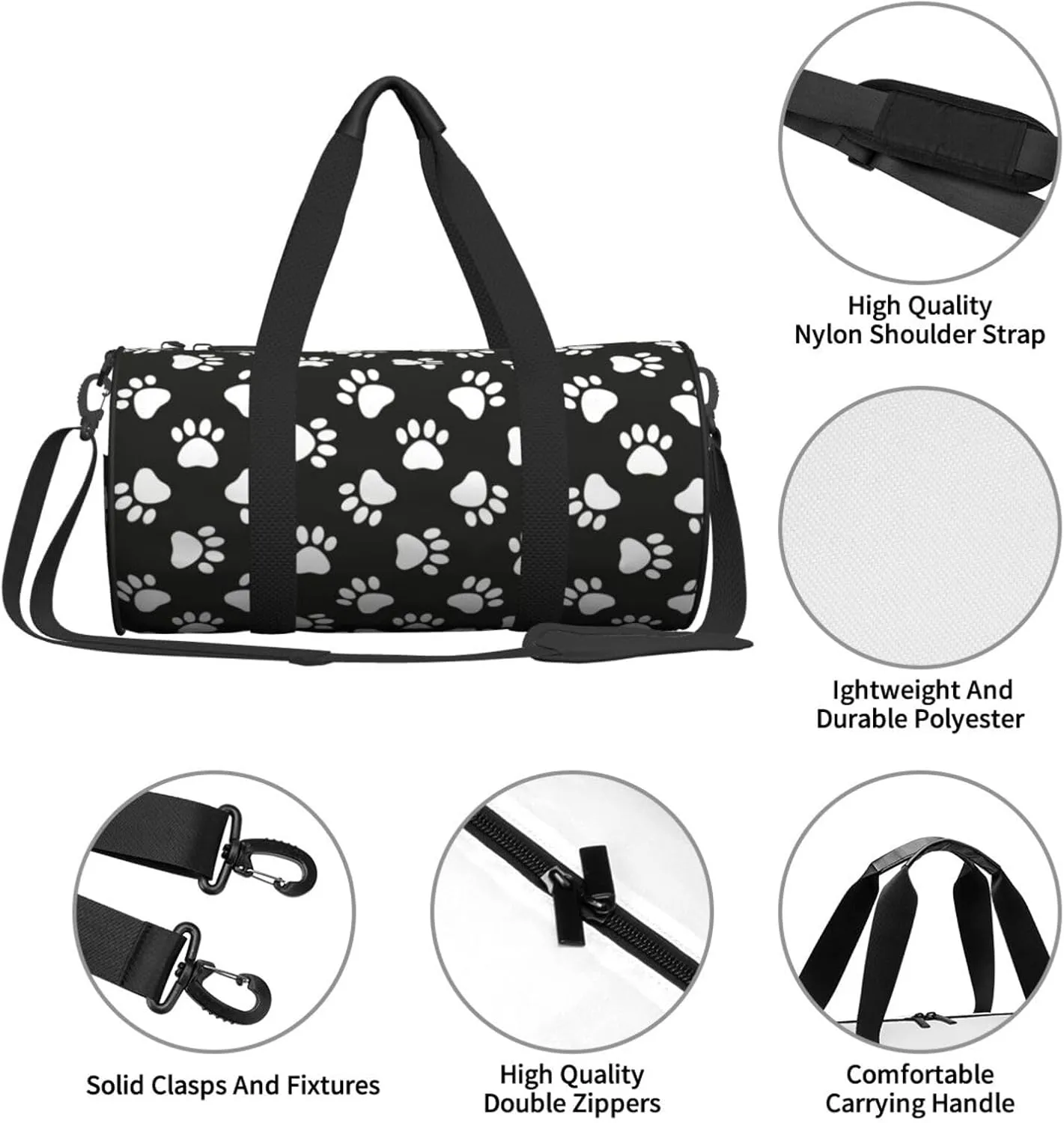 Gbuzozie Sports Gym Bag Travel Duffel Bag Shoes Compartment For Men Women Foldable Lightweight Yoga Gym Sports Bag, Dog Paws #02, One Size
