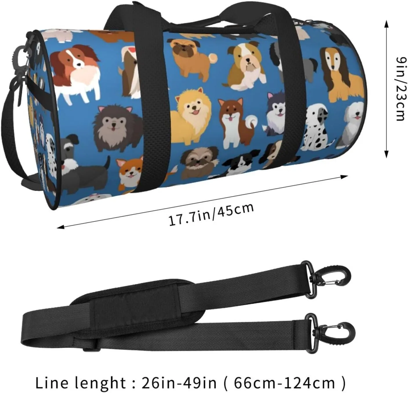 Gbuzozie Sports Gym Bag Travel Duffel Bag Shoes Compartment For Men Women Foldable Lightweight Yoga Gym Sports Bag, Dogs(Blue #02), One Size
