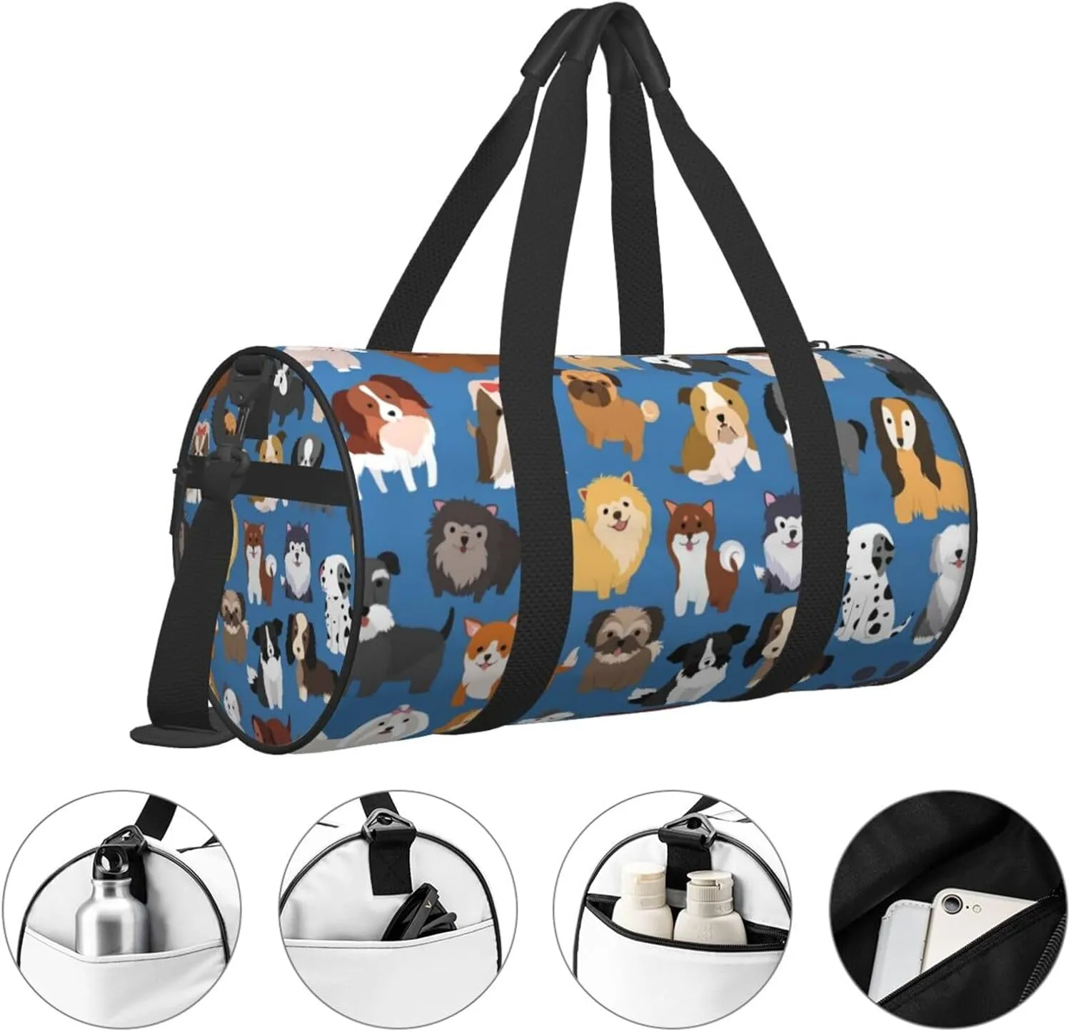 Gbuzozie Sports Gym Bag Travel Duffel Bag Shoes Compartment For Men Women Foldable Lightweight Yoga Gym Sports Bag, Dogs(Blue #02), One Size