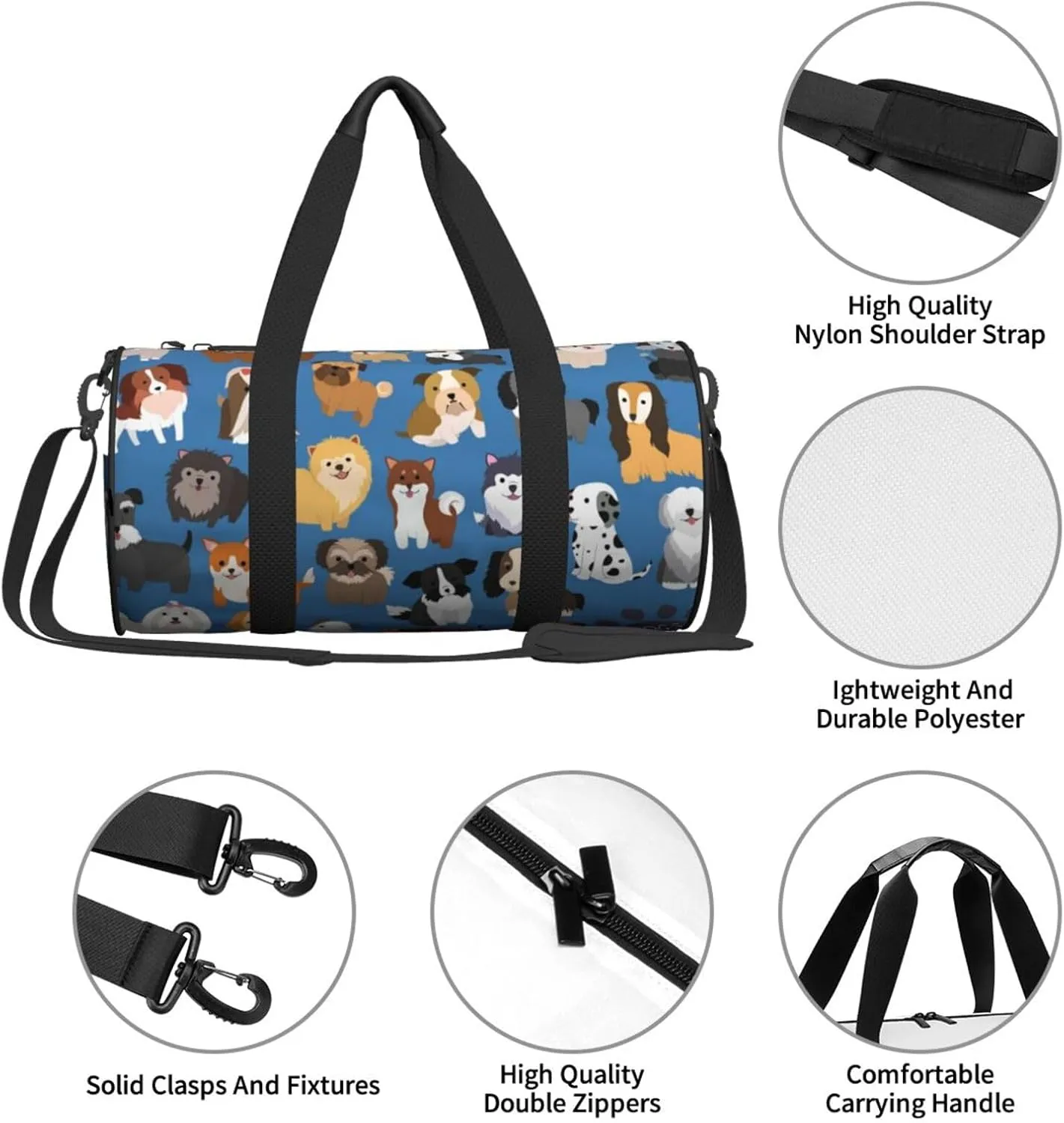 Gbuzozie Sports Gym Bag Travel Duffel Bag Shoes Compartment For Men Women Foldable Lightweight Yoga Gym Sports Bag, Dogs(Blue #02), One Size