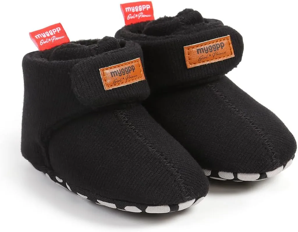 GDSDYM Baby Booties Cozy Fleece Slippers Soft Baby Shoes With Gripper Soles, Winter Infant Newborn Crib Sock Shoes Warm Footwear First Walkers