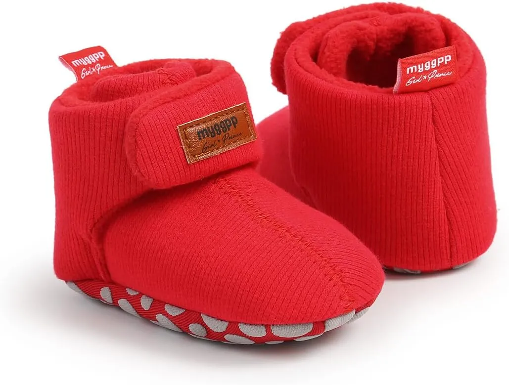 GDSDYM Baby Booties Cozy Fleece Slippers Soft Baby Shoes With Gripper Soles, Winter Infant Newborn Crib Sock Shoes Warm Footwear First Walkers
