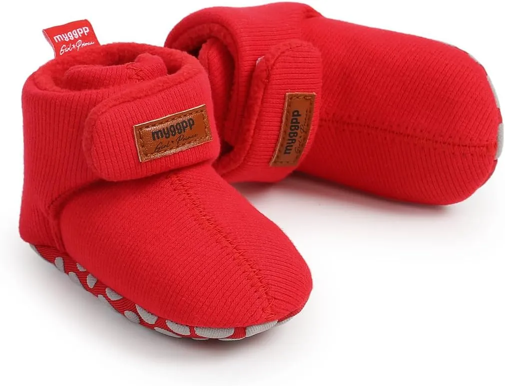 GDSDYM Baby Booties Cozy Fleece Slippers Soft Baby Shoes With Gripper Soles, Winter Infant Newborn Crib Sock Shoes Warm Footwear First Walkers
